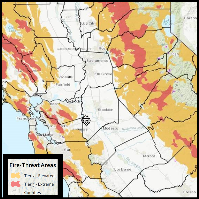 Map designating the Fire-Threat Areas within California